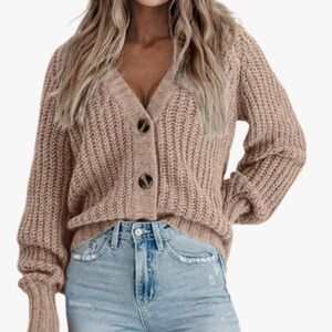 Zeagoo Women's Knit Cardigan Sweater - Tan